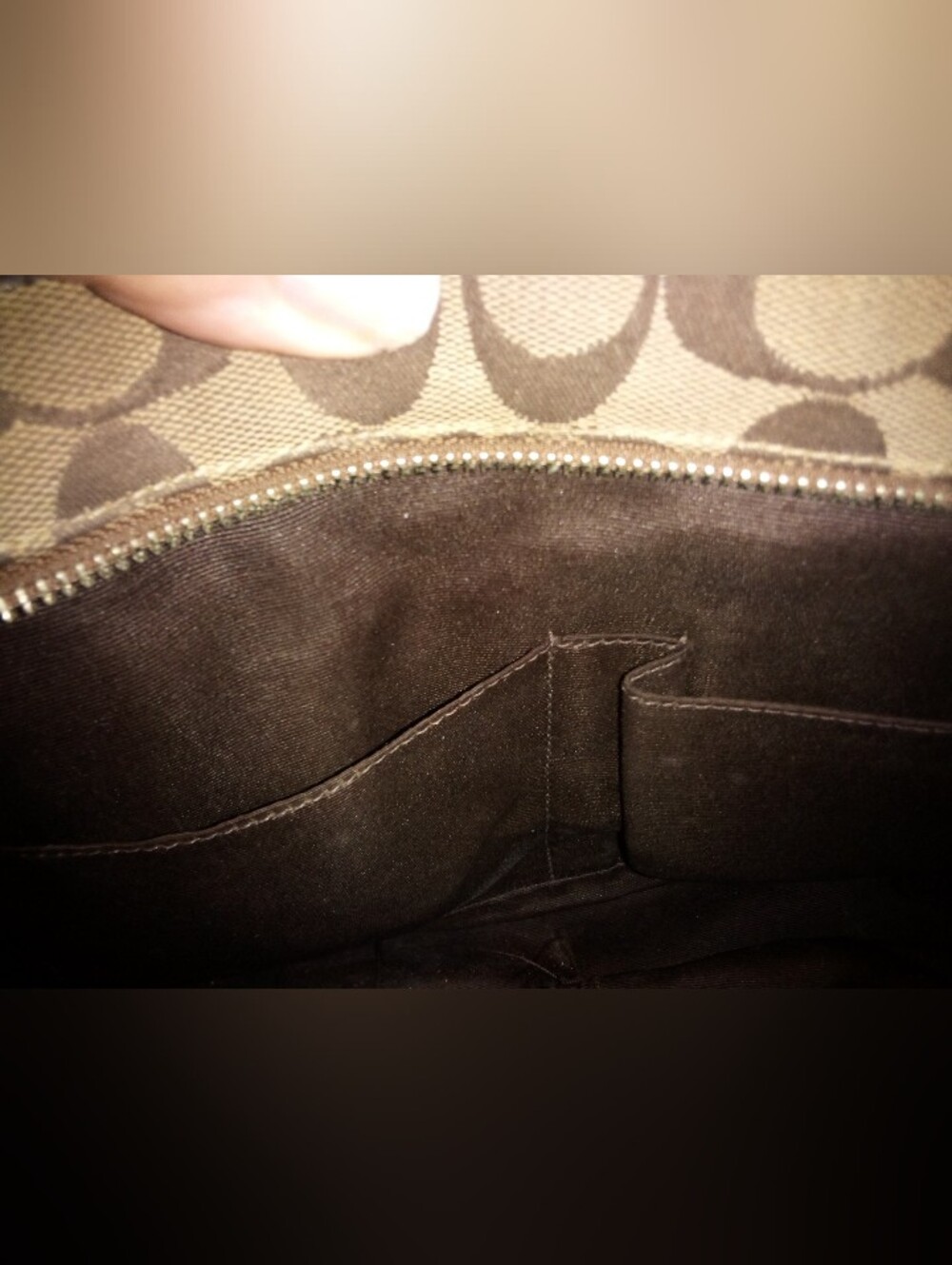 Coach Brown Signature Canvas Tote with Dark Brown Leather Trim - Picture 11 of 16